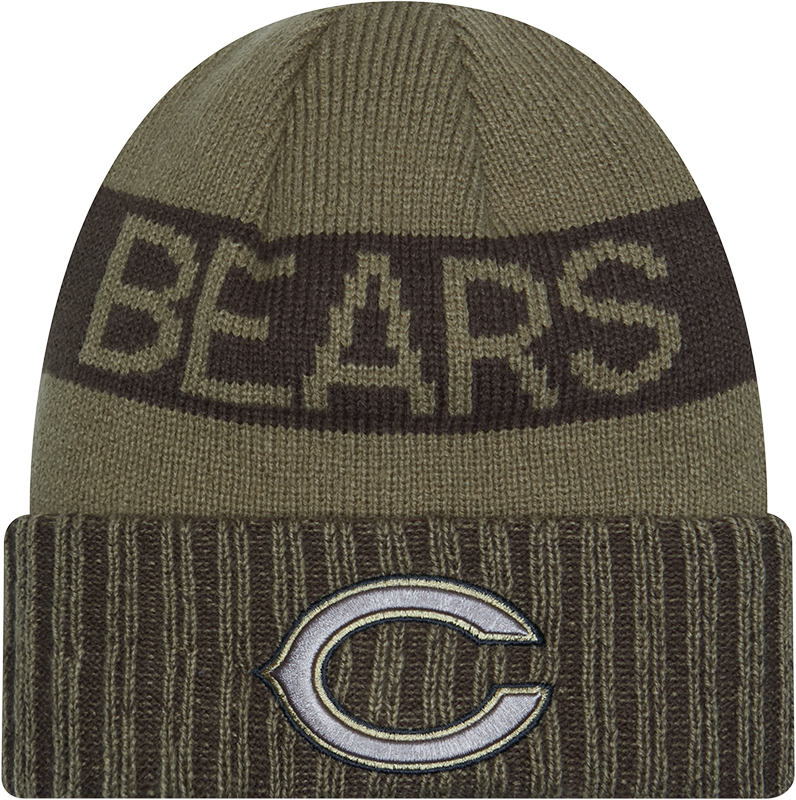 Chicago Bears New Era Green 2025 NFL Sideline Salute To Service C Cuffed Knit Hat - Pro Jersey Sports