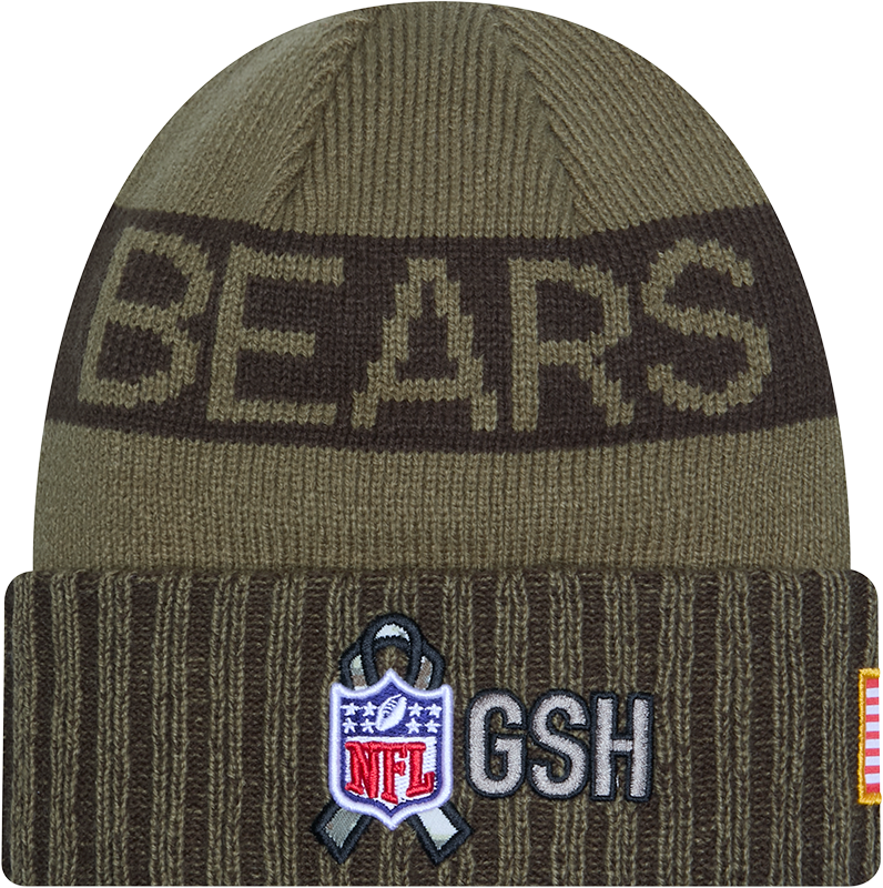 Chicago Bears New Era Green 2025 NFL Sideline Salute To Service C Cuffed Knit Hat - Pro Jersey Sports