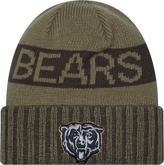Chicago Bears New Era Green 2025 NFL Sideline Salute To Service Cuffed Knit Hat - Pro Jersey Sports