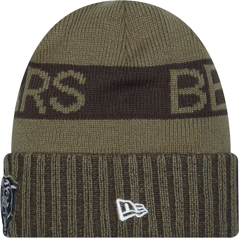 Chicago Bears New Era Green 2025 NFL Sideline Salute To Service Cuffed Knit Hat - Pro Jersey Sports