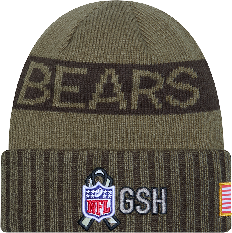 Chicago Bears New Era Green 2025 NFL Sideline Salute To Service Cuffed Knit Hat - Pro Jersey Sports