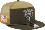 Men's Chicago Bears New Era Green 2025 Salute To Service Sideline Split Panel 9FIFTY Snapback Trucker Hat - Pro Jersey Sports