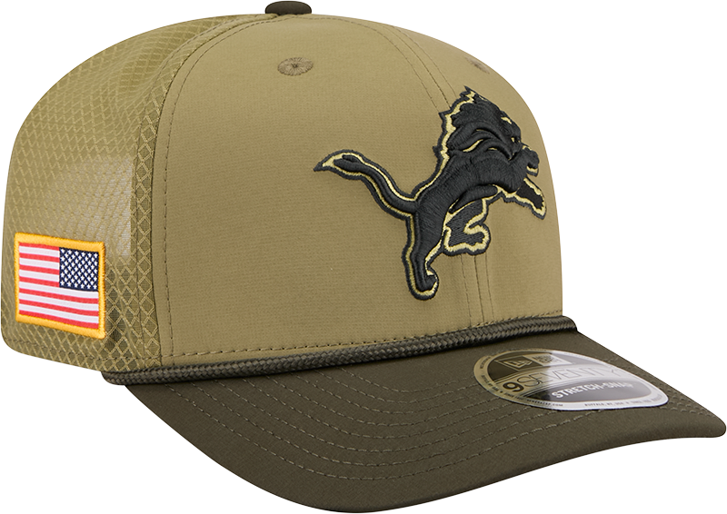 Men's Detroit Lions New Era Green 2025 Salute To Service Sideline 9SEVENTY Trucker Adjustable Hat - Pro Jersey Sports