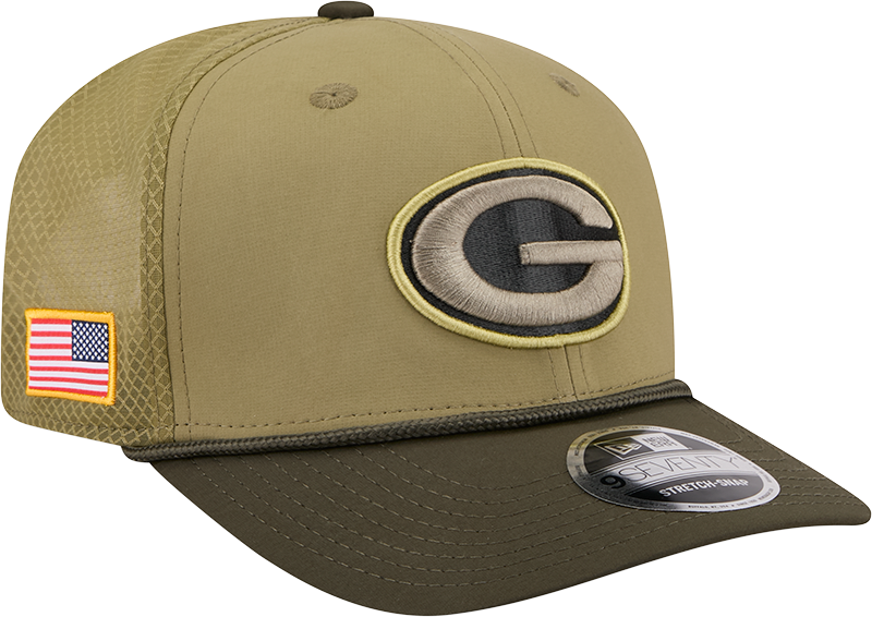 Men's Green Bay Packers New Era Green 2025 Salute To Service Sideline 9SEVENTY Trucker Adjustable Hat - Pro Jersey Sports