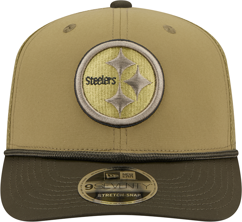 Men's Pittsburgh Steelers New Era Green 2025 Salute To Service Sideline 9SEVENTY Trucker Adjustable Hat - Pro Jersey Sports