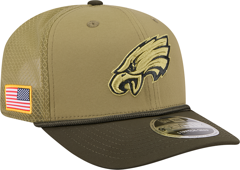 Men's Philadelphia Eagles New Era Green 2025 Salute To Service Sideline 9SEVENTY Trucker Adjustable Hat - Pro Jersey Sports