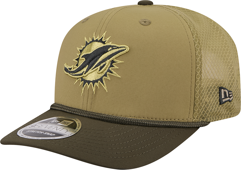 Men's Miami Dolphins New Era Green 2025 Salute To Service Sideline 9SEVENTY Trucker Adjustable Hat - Pro Jersey Sports