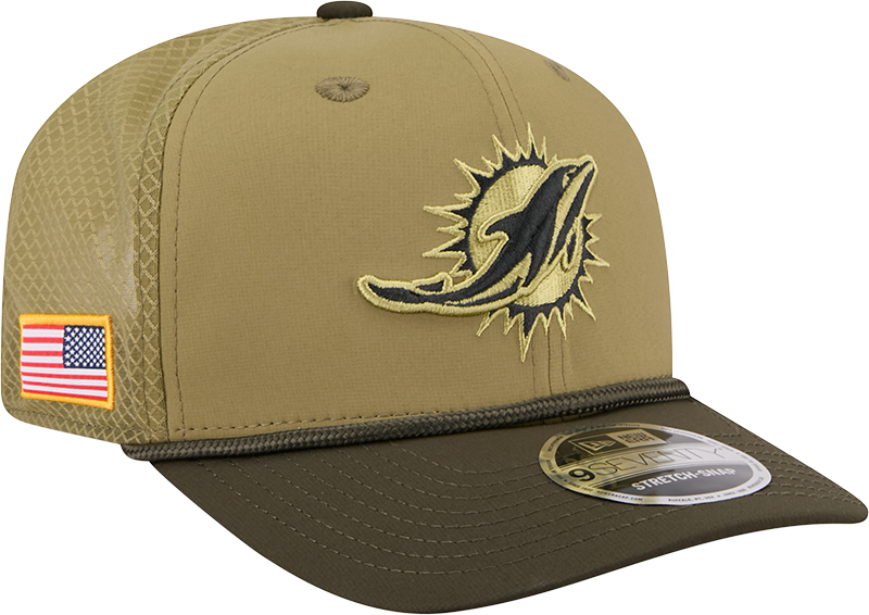 Men's Miami Dolphins New Era Green 2025 Salute To Service Sideline 9SEVENTY Trucker Adjustable Hat - Pro Jersey Sports