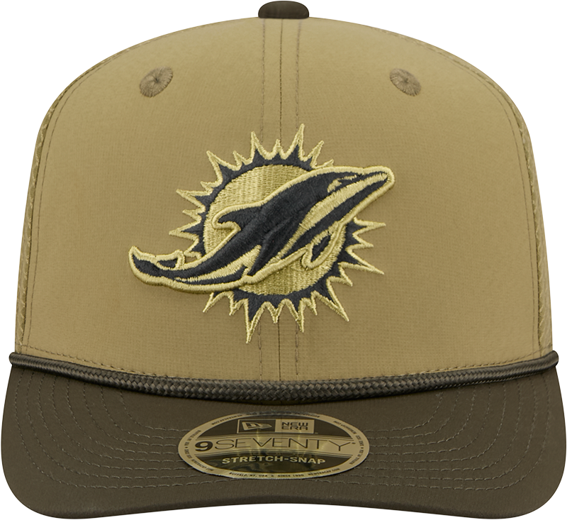 Men's Miami Dolphins New Era Green 2025 Salute To Service Sideline 9SEVENTY Trucker Adjustable Hat - Pro Jersey Sports