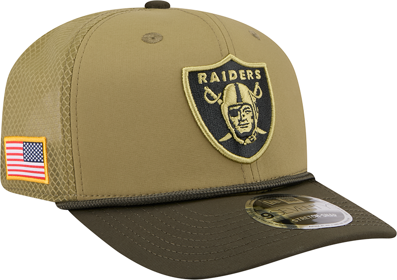 Men's Las Vegas Raiders New Era Green 2025 Salute To Service Sideline 9SEVENTY Trucker Adjustable Hat - Pro Jersey Sports