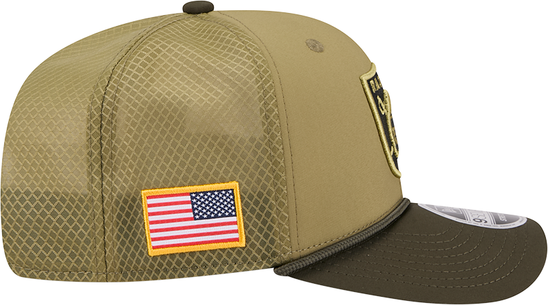 Men's Las Vegas Raiders New Era Green 2025 Salute To Service Sideline 9SEVENTY Trucker Adjustable Hat - Pro Jersey Sports