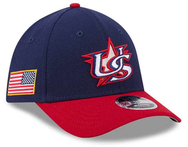 USA Baseball New Era 2026 World Baseball Classic M-Crown 39THIRTY Flex Hat - Navy/Red