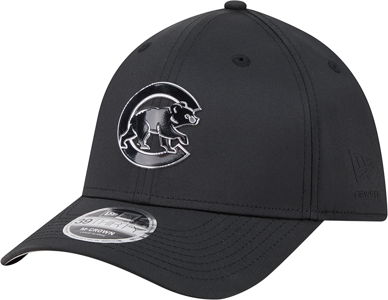 Chicago Cubs New Era M-Crown 39Thirty Metallic Black Performance Flex Fit Hat-Crawling Bear