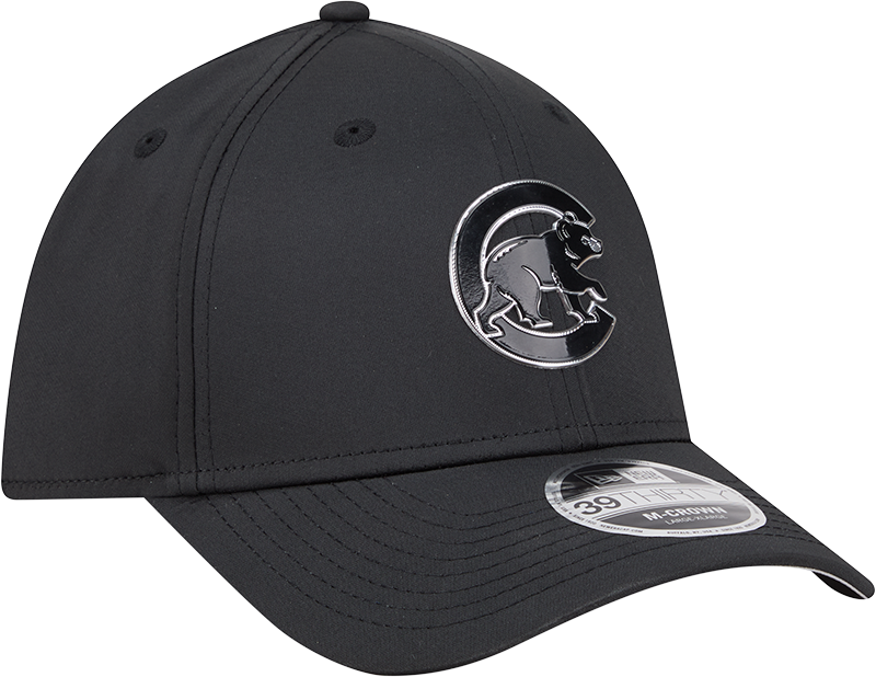 Chicago Cubs New Era M-Crown 39Thirty Metallic Black Performance Flex Fit Hat-Crawling Bear