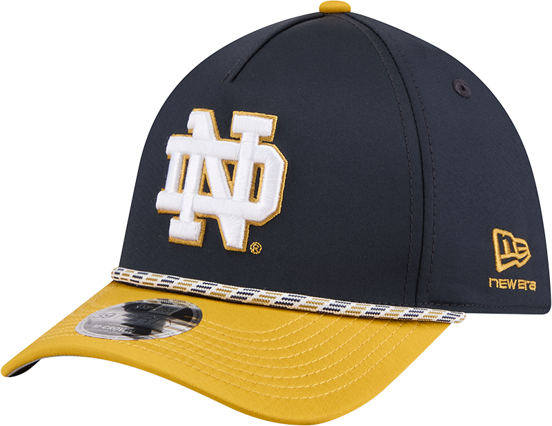 Mens New Era Notre Dame Fighting Irish M-Crown A-Frame Rope 39THIRTY Flex Hat-Gold/Navy - Pro Jersey Sports
