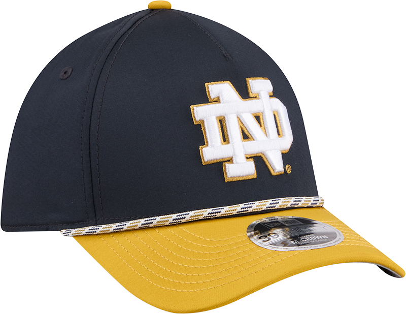 Mens New Era Notre Dame Fighting Irish M-Crown A-Frame Rope 39THIRTY Flex Hat-Gold/Navy - Pro Jersey Sports