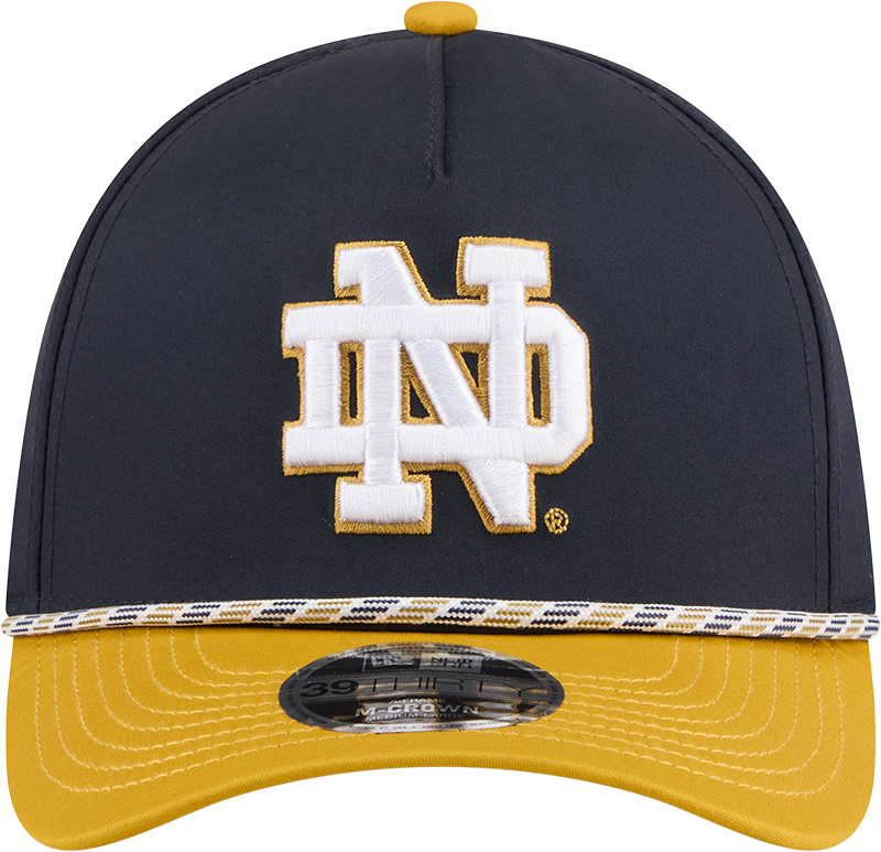 Mens New Era Notre Dame Fighting Irish M-Crown A-Frame Rope 39THIRTY Flex Hat-Gold/Navy - Pro Jersey Sports