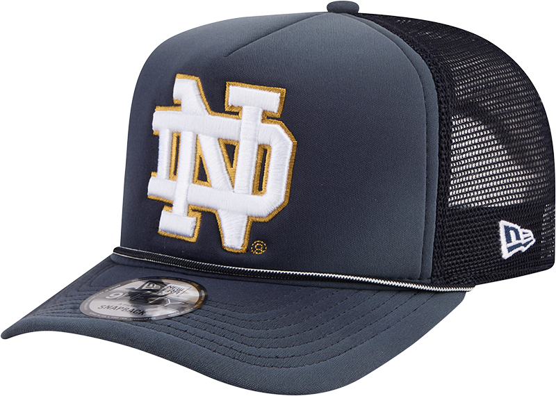 Notre Dame Fighting Irish New Era Navy Fade Rope 9FIFTY A-FRAME Trucker Snapback Hat - Pro Jersey Sports