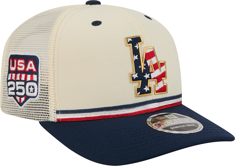 Los Angeles Dodgers New Era 250th Independence Day 2 Tone Ivory/Navy 9SEVENTY Trucker Hat