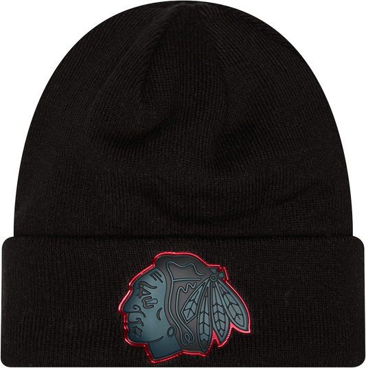 Chicago Blackhawks Chrome 2026 Black New Era Knit Cuffed Knit