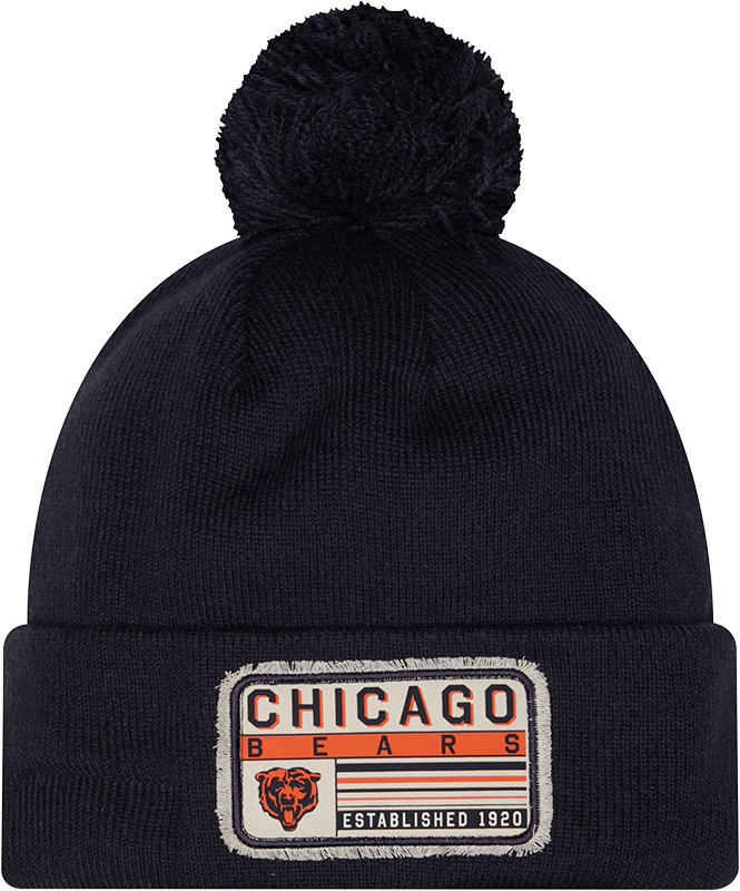 Chicago Bears Mens's Patched Logo Navy Pom Knit