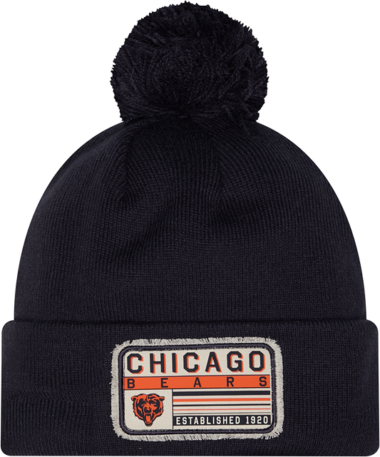 Chicago Bears Mens's Patched Logo Navy Pom Knit