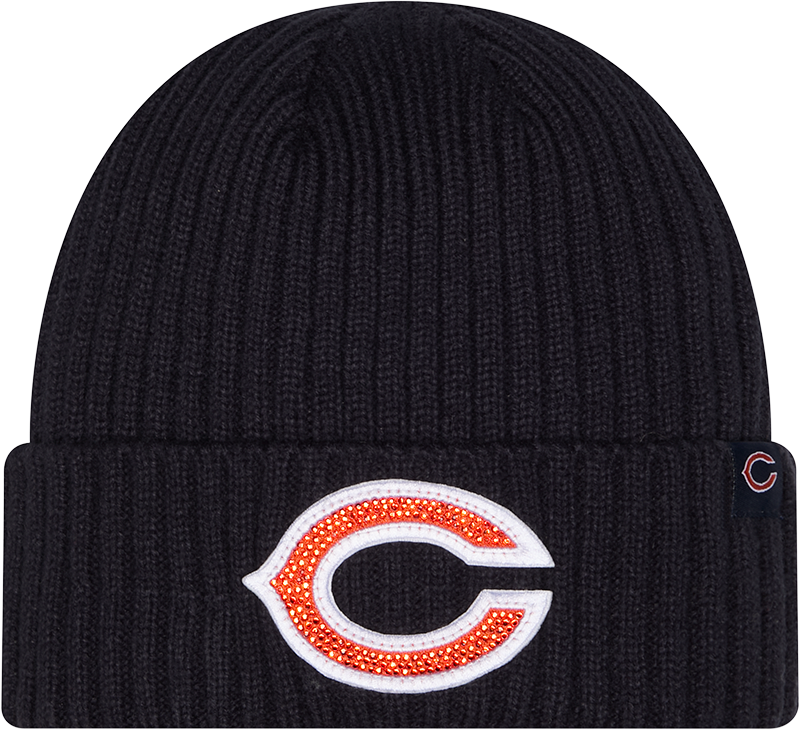 Women's Chicago Bears New Era Navy Badge Rhinestone Cuffed Knit Hat