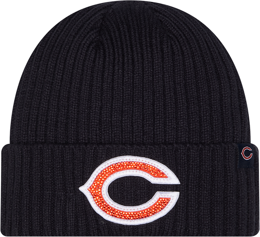 Women's Chicago Bears New Era Navy Badge Rhinestone Cuffed Knit Hat