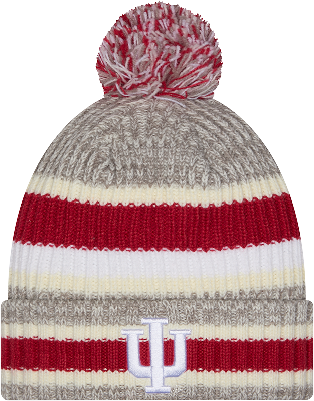 Indiana Hoosiers New Era Knit Striped Classic Cuffed Knit Hat with Pom