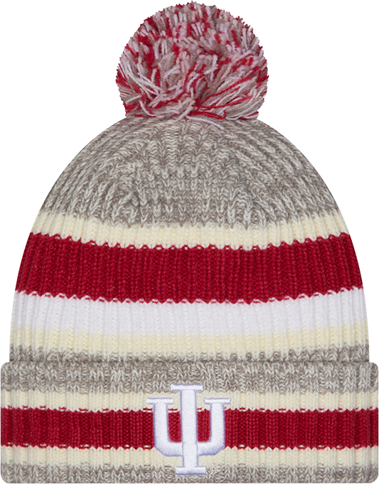 Indiana Hoosiers New Era Knit Striped Classic Cuffed Knit Hat with Pom