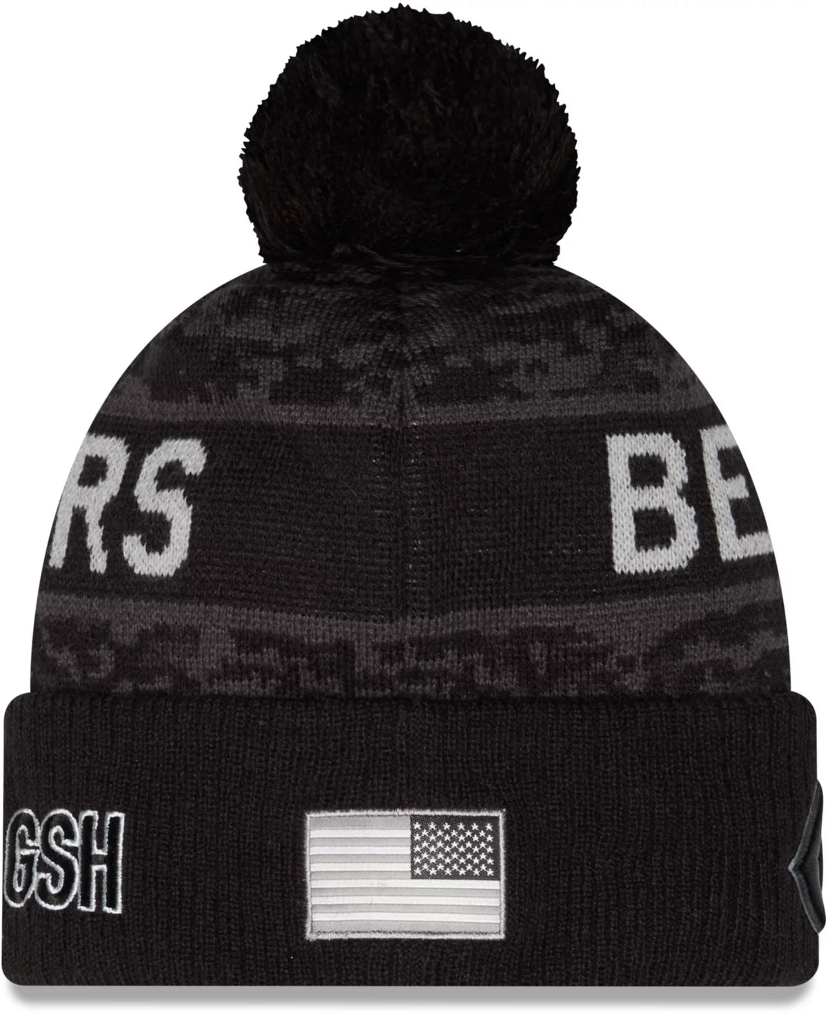 Men's New Era Black Chicago Bears 2026 Salute To Service Cuffed Knit Hat with Pom-B Logo