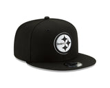 Pittsburgh Steelers New Era Black and White Basic 9FIFTY Snapback Hat - Pro Jersey Sports