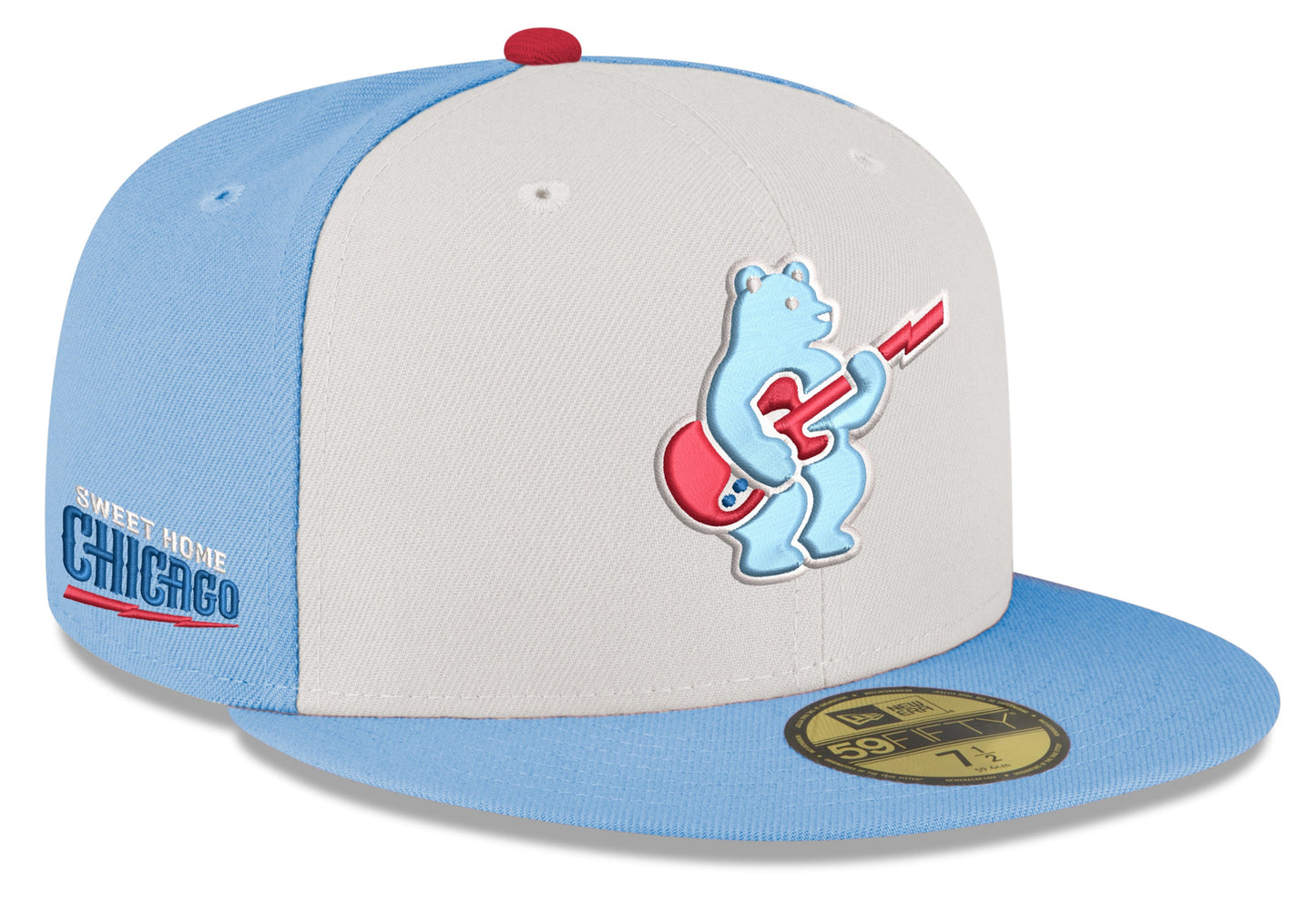 Men's Chicago Cubs New Era Chrome/ Sky Blue Guitar Bear Alternate 59FIFTY Fitted Hat - Pro Jersey Sports