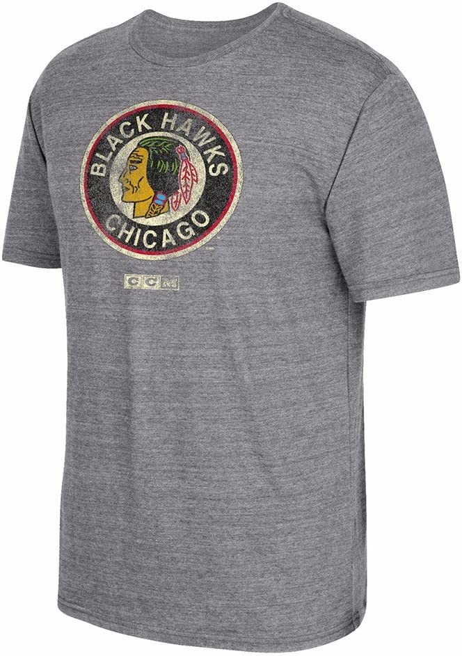 Reebok Chicago Blackhawks CCM "Retro" Distressed Premium Tri-Blend Gray T-Shirt