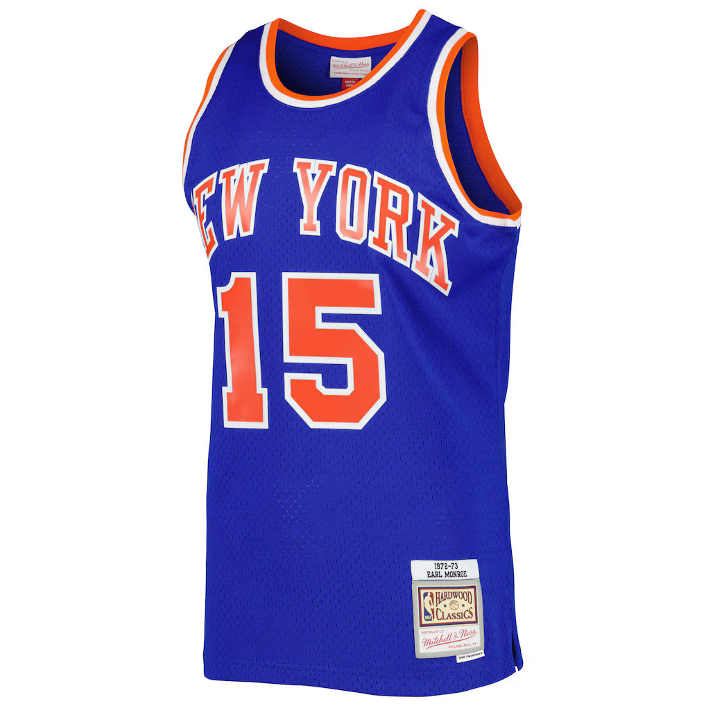 Earl Monroe New York Knicks Mitchell & Ness 1972/73 Hardwood Classics Swingman Jersey - Blue