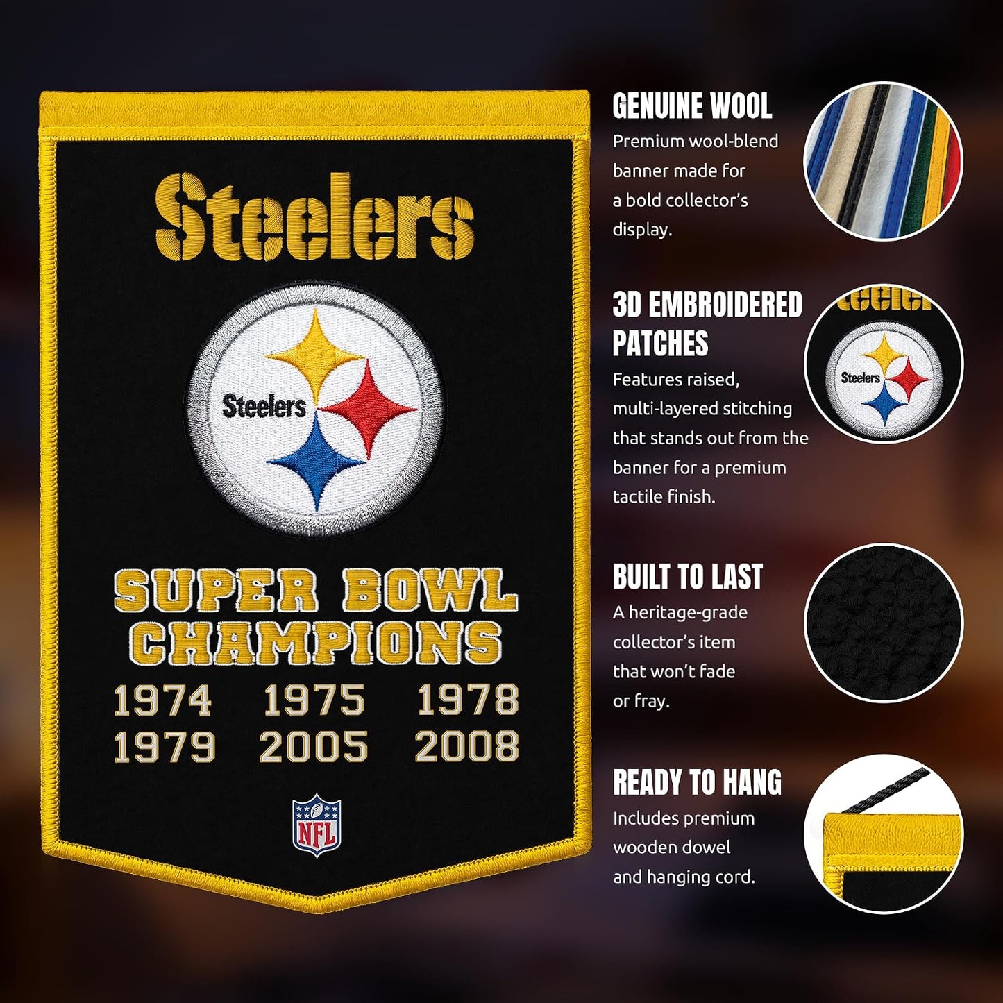 NFL Pittsburgh Steelers Dynasty Banner 24" by 36"