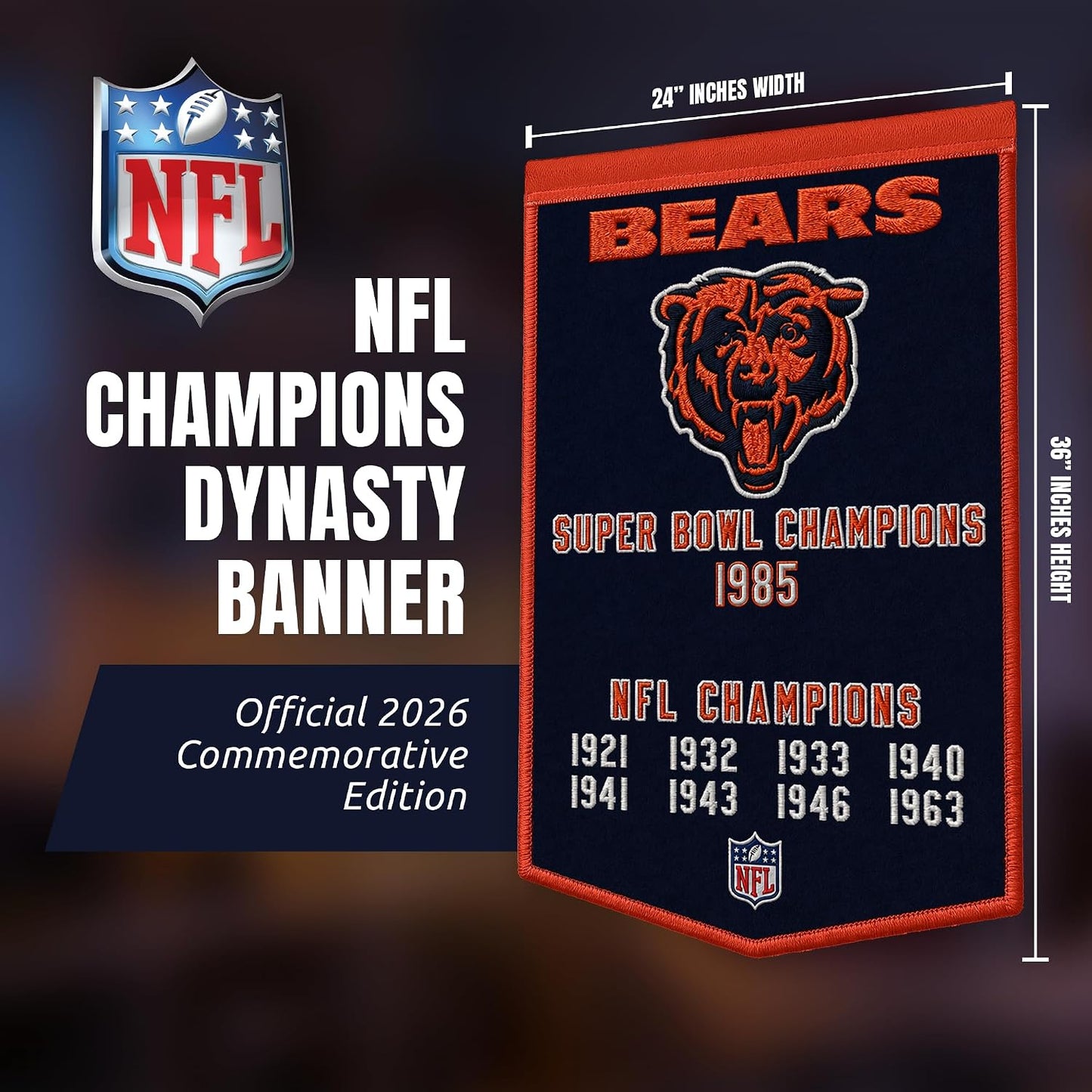 NFL Chicago Bears Dynasty Banner 24" by 36"