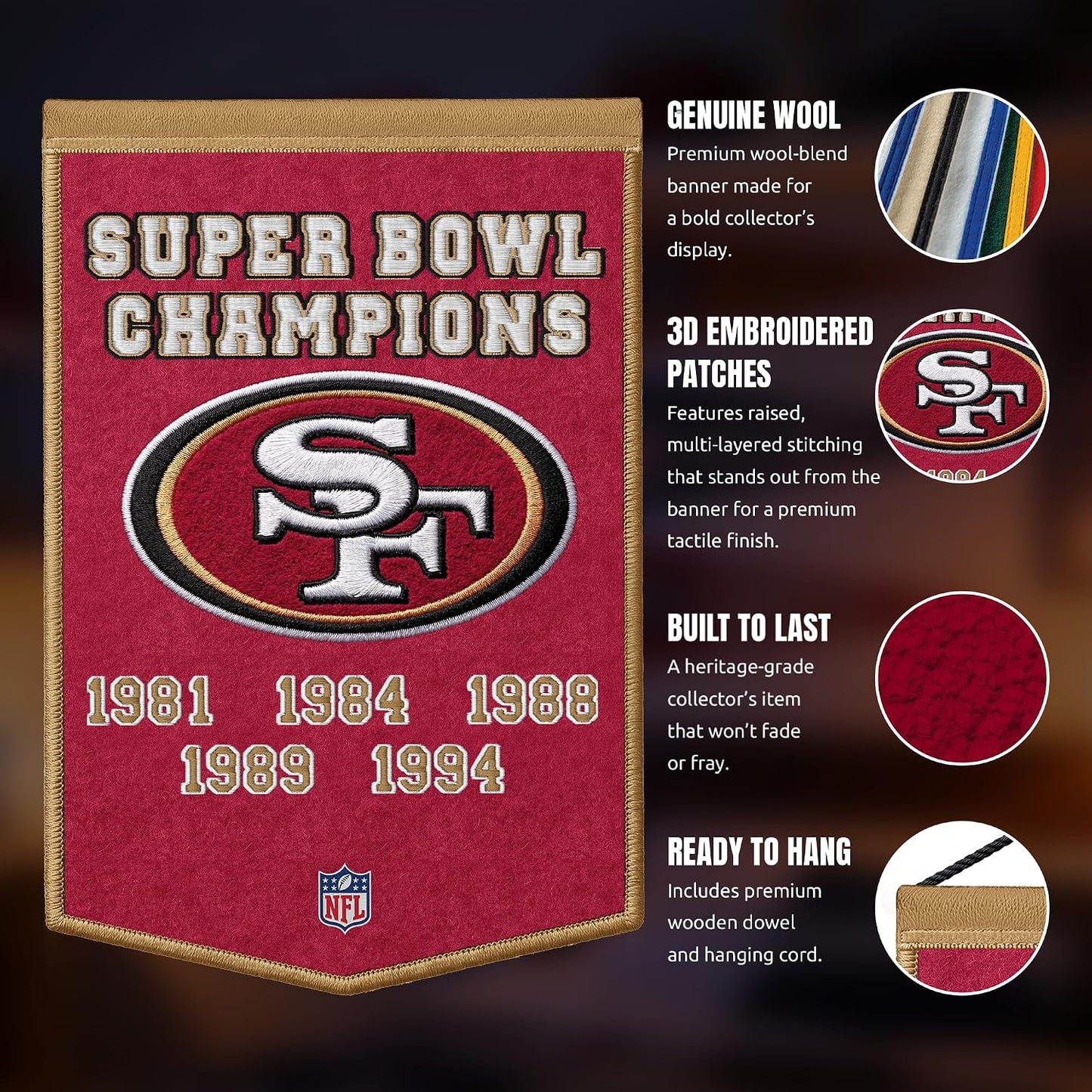 NFL San Francisco 49ers Dynasty Banner 24" by 36"