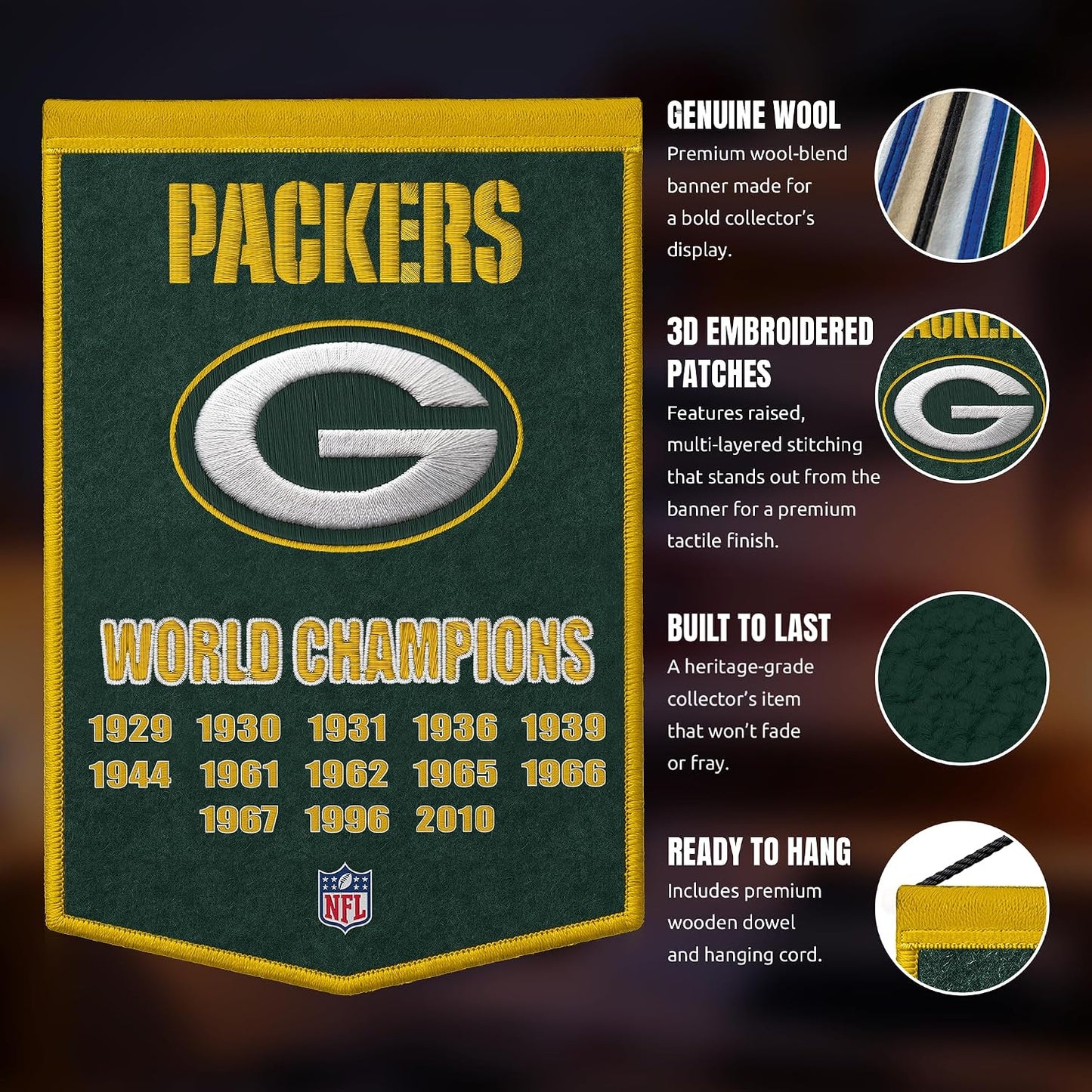 NFL Green Bay Packers Heritage Banner Wall Decor 24" x 36"
