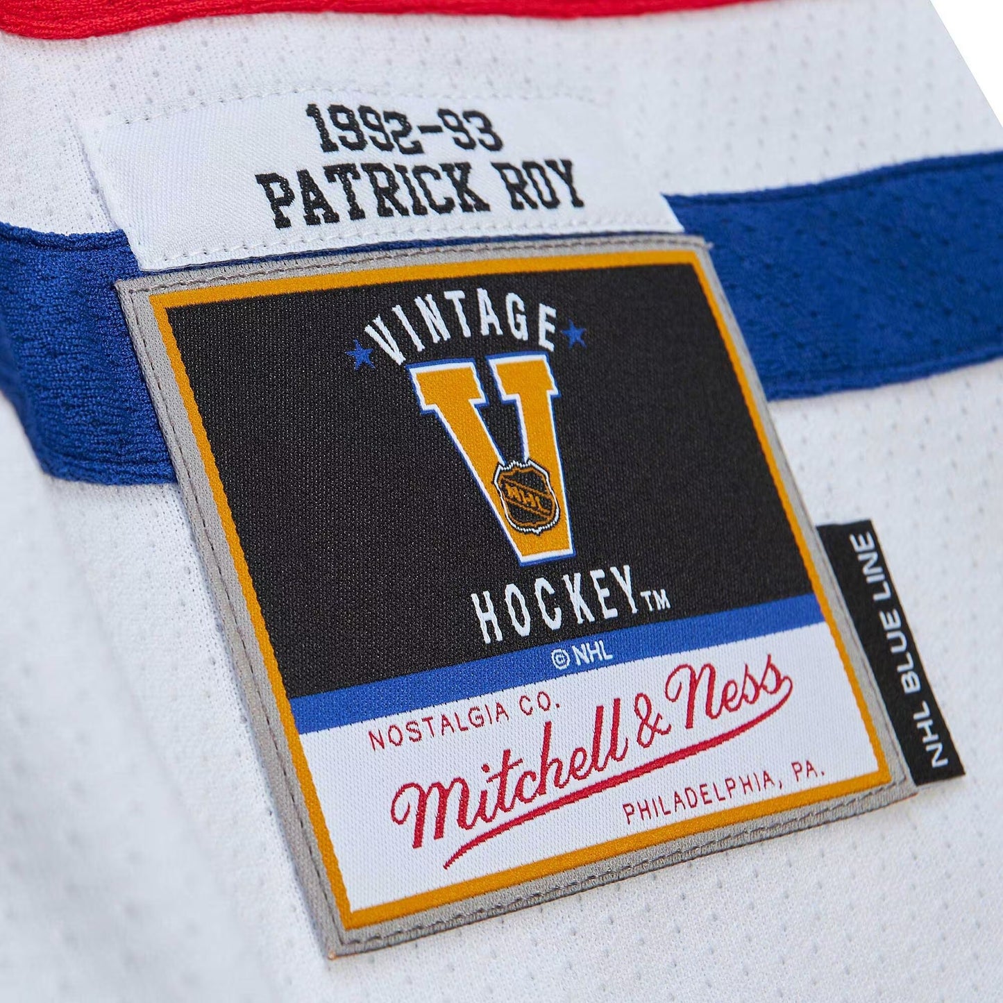 Men's Montreal Canadiens Patrick Roy Mitchell & Ness White 1992/93 Blue Line Player Jersey