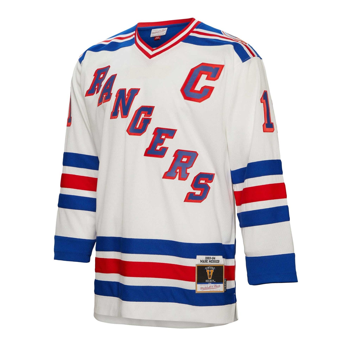 Men's New York Rangers Mark Messier Mitchell & Ness White 1993/94 Captain Patch Blue Line Player Jersey