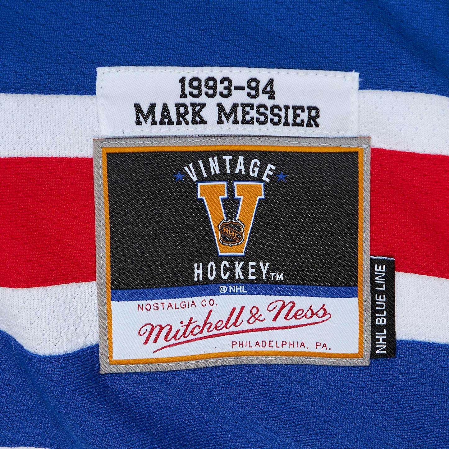 Men's New York Rangers Mark Messier Mitchell & Ness White 1993/94 Captain Patch Blue Line Player Jersey
