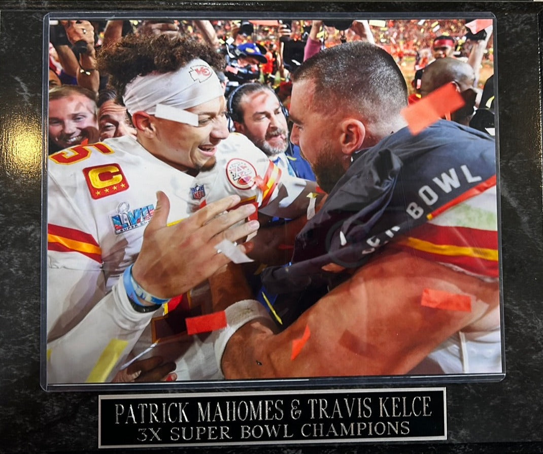 Kansas City Chiefs Patrick Mahomes & Travis Kelce "3X Super Bowl Champions" Photo Plaque