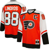 Men's Philadelphia Flyers Eric Lindros Mitchell & Ness Orange 1996/97 Captain Patch Blue Line Player Jersey - Pro Jersey Sports