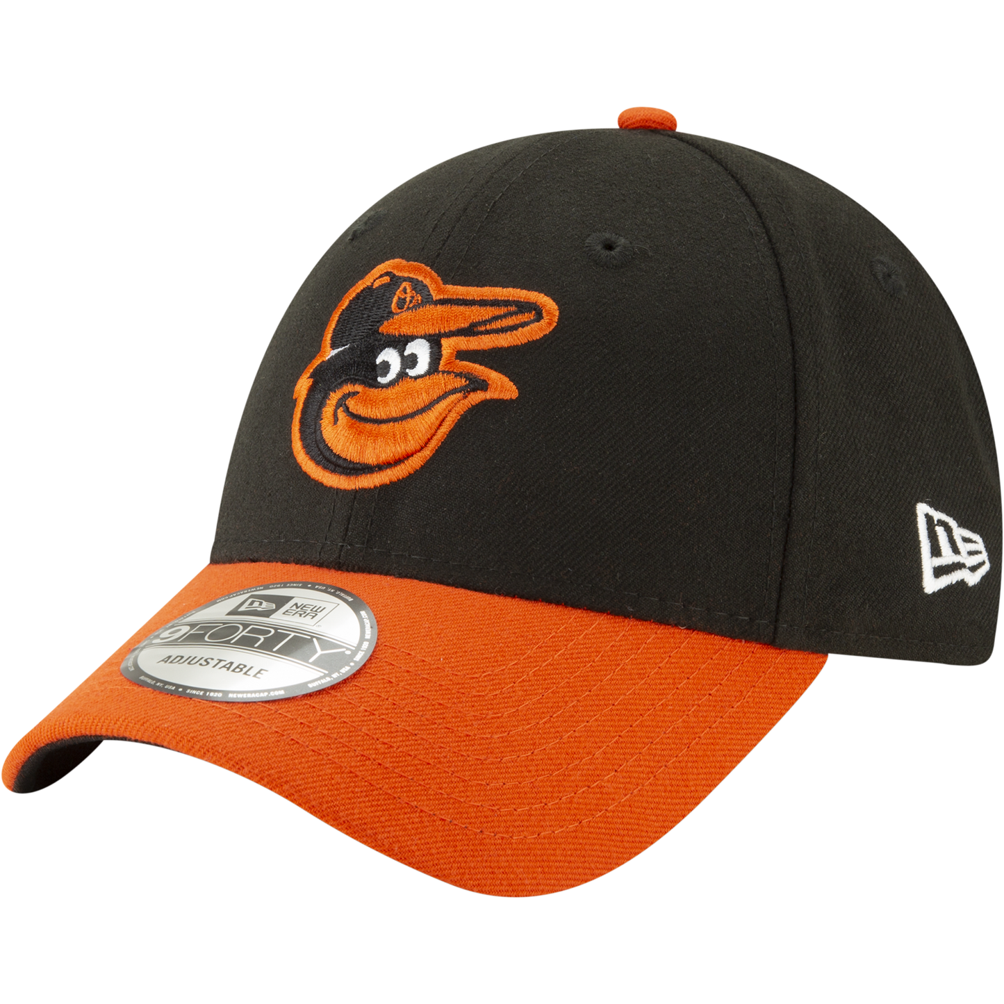 Mens New Era Baltimore Orioles The League 9FORTY Black/Orange Road Adjustable Game Cap