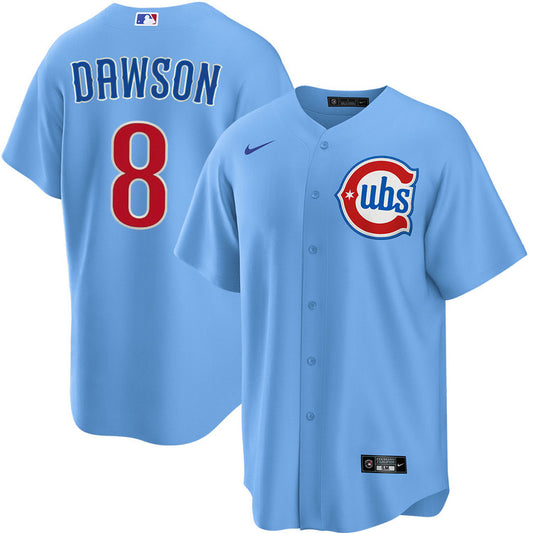 NIKE Men's Chicago Cubs Andre Dawson #8 Light Blue 2nd Alternate Replica Jersey