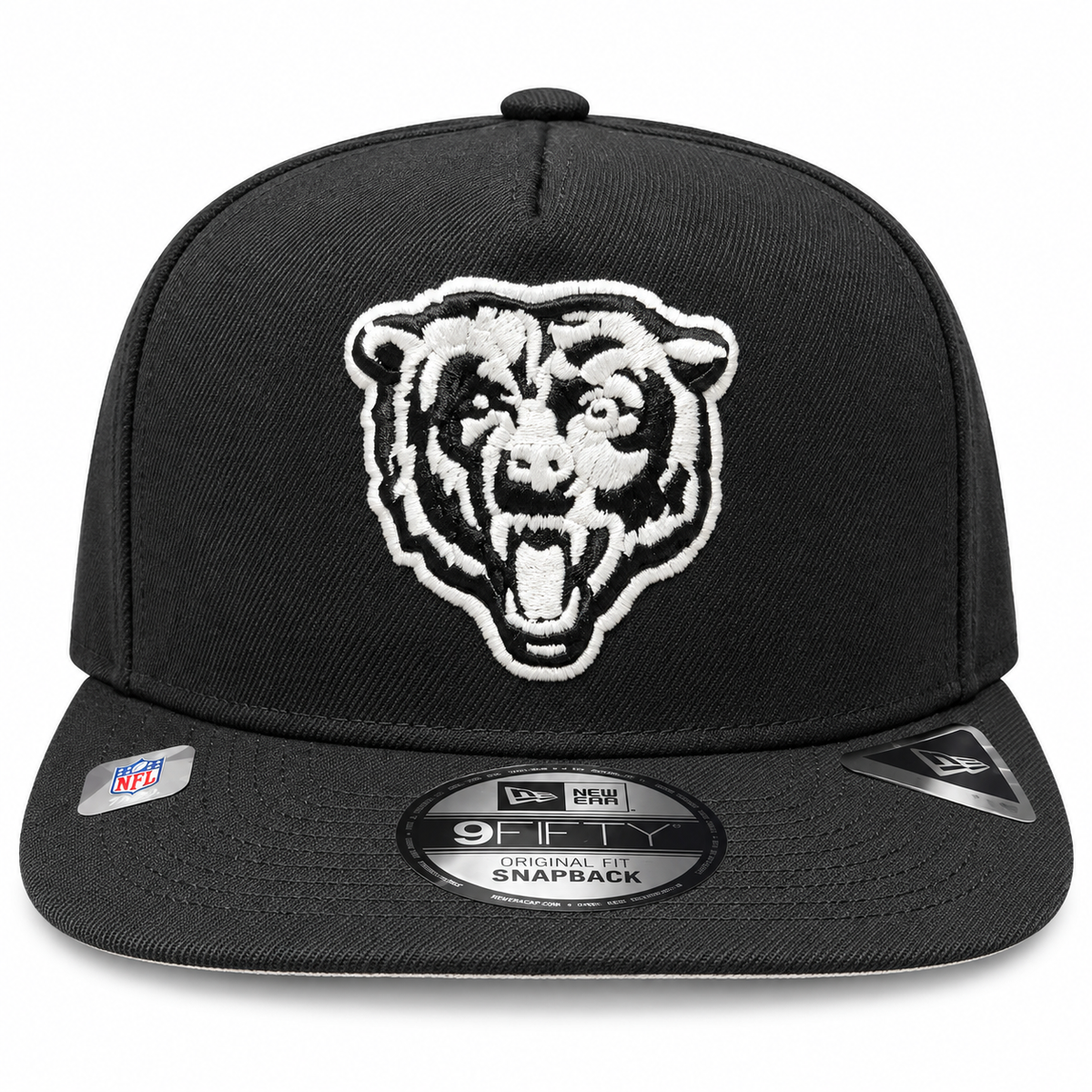Men's Chicago Bears New Era Black & White Primary Logo A-Frame 9FIFTY Snapback Hat