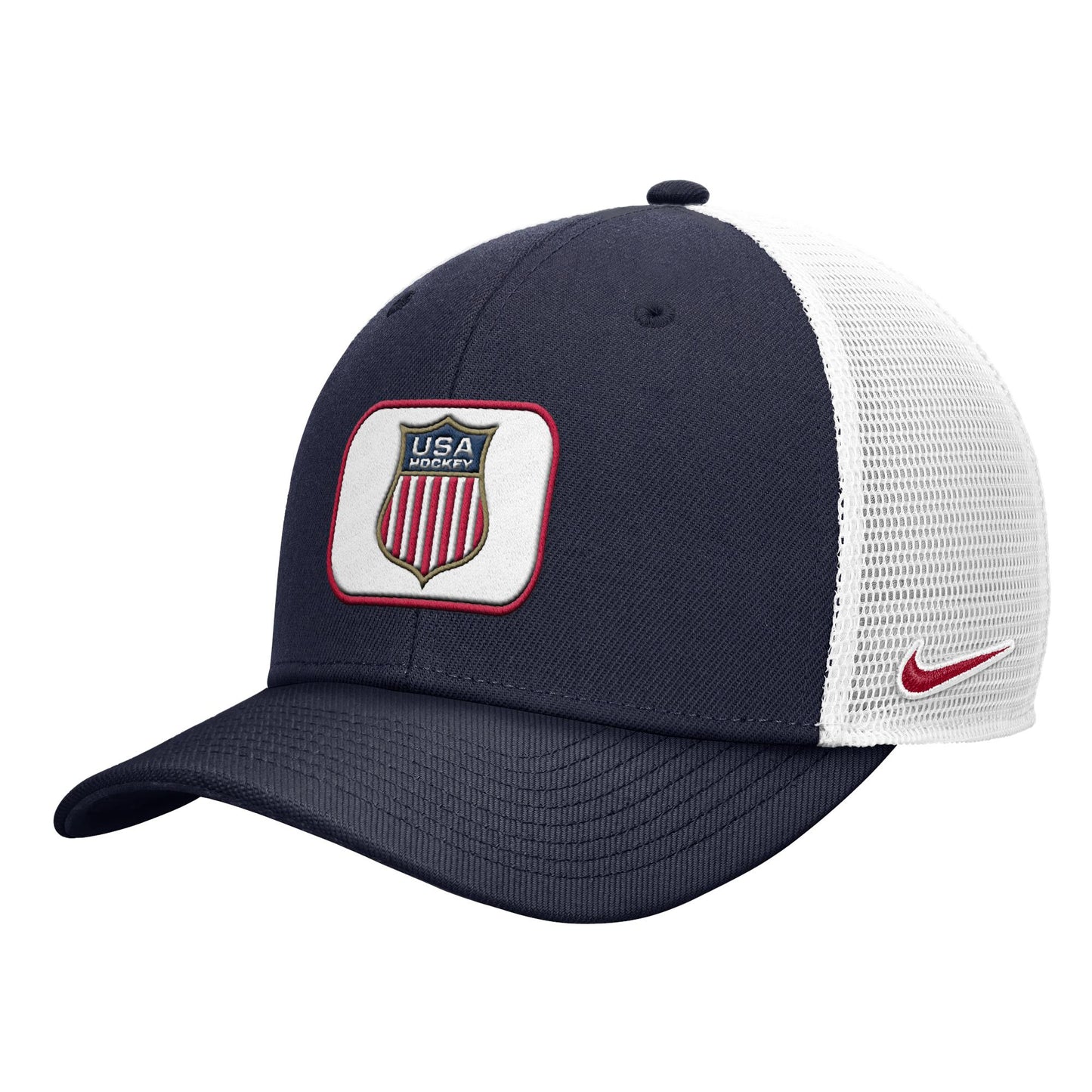 USA Hockey Shield Logo Navy/White Rise Trucker Adjustable Mesh Back Hat