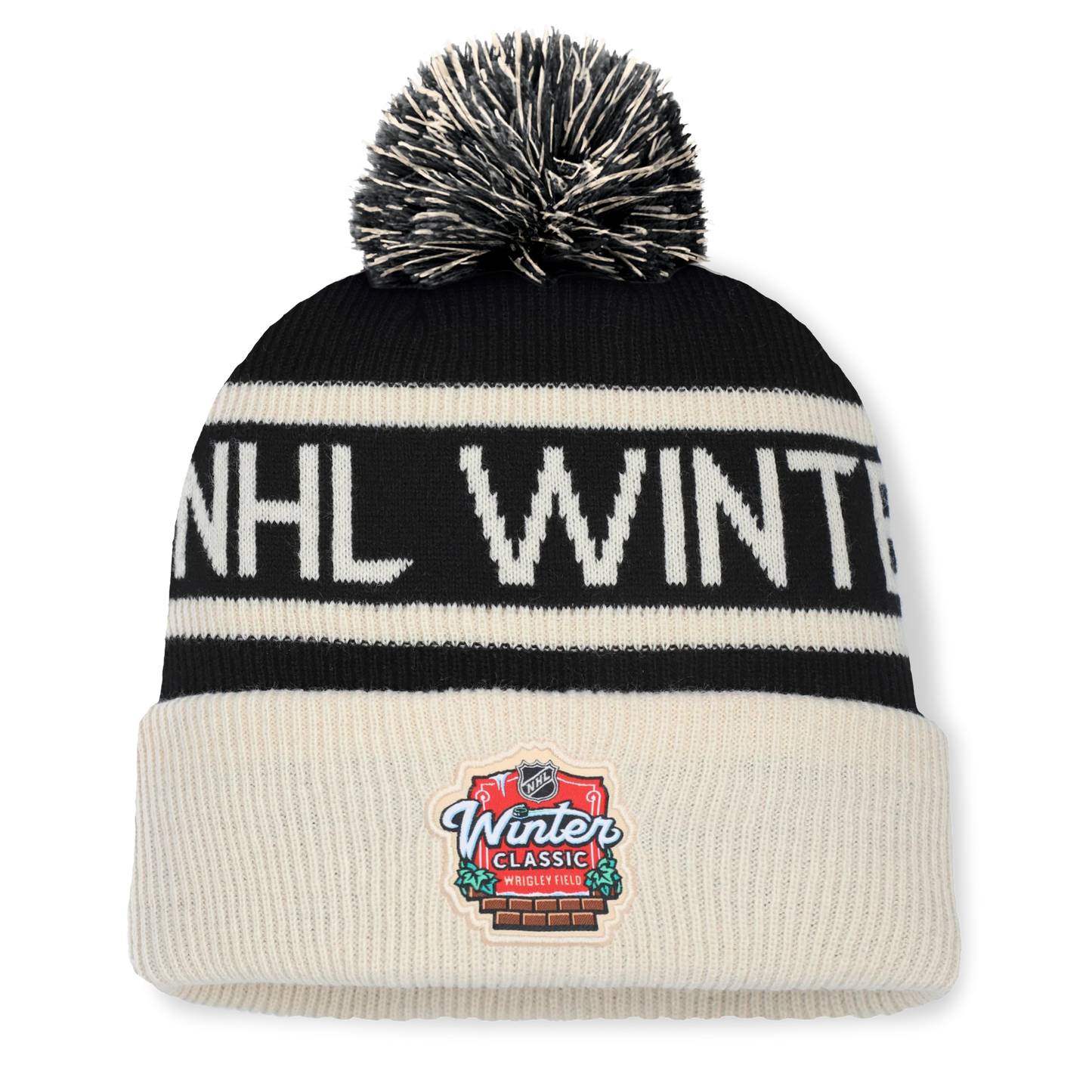 Men's 2025 NHL Winter Classic Black/Cream Cuffed Knit Hat with Pom