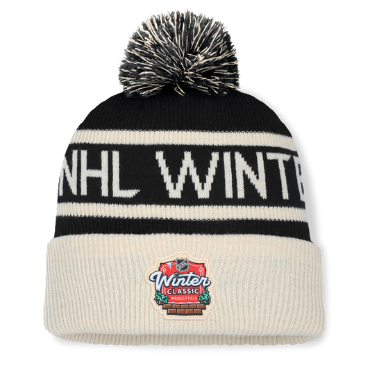 Men's 2025 NHL Winter Classic Black/Cream Cuffed Knit Hat with Pom